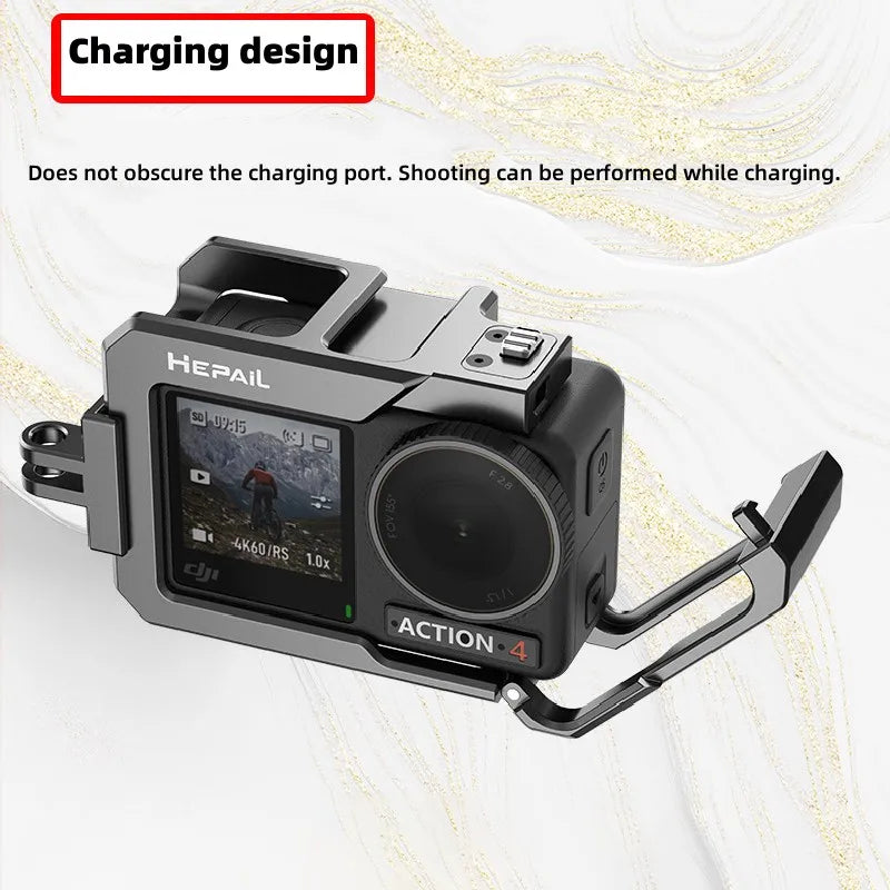 Action Camera Metal Rabbit Cage Frame Heat Dissipation Anti-collision Protection Cover Sidebar for DJI Action 4 / Osmo Action 3