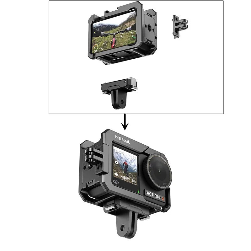 Action Camera Metal Rabbit Cage Frame Heat Dissipation Anti-collision Protection Cover Sidebar for DJI Action 4 / Osmo Action 3